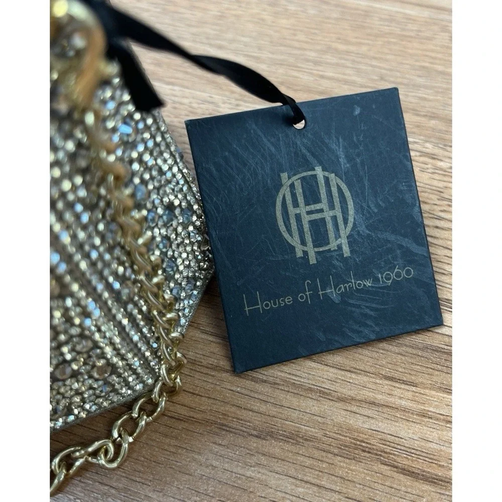 House of Harlow 1960 Champagne Rhinestone Evening Bag, Removable Strap NEW